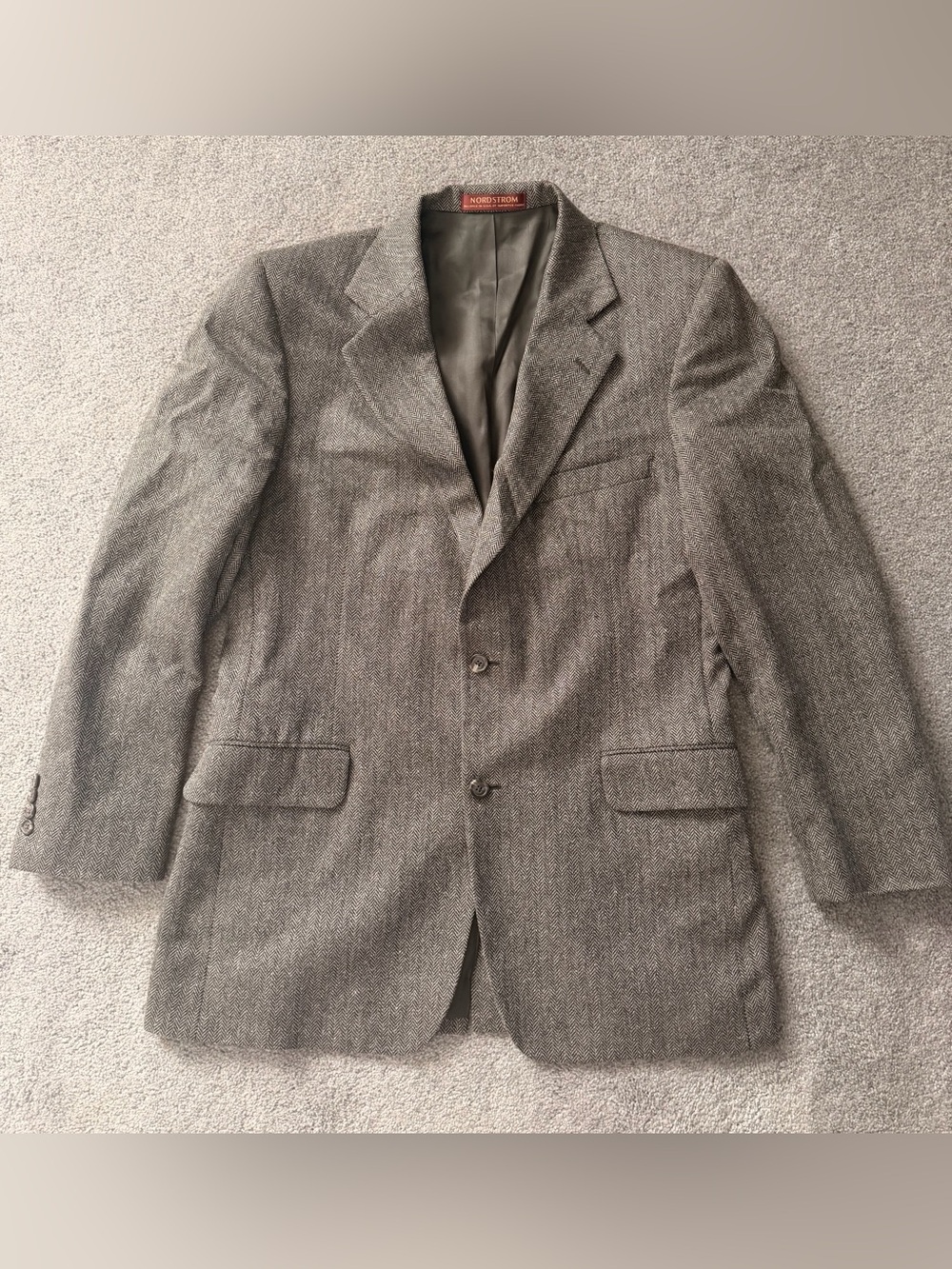 Nordstrom Silk Wool Herringbone Blazer 42L Old Money Quiet Luxury